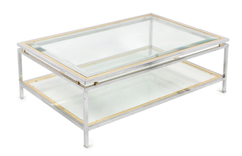 SOLD A stylish chrome and brass two-tier coffee table by Romeo Rega, Italian Circa 1960/70