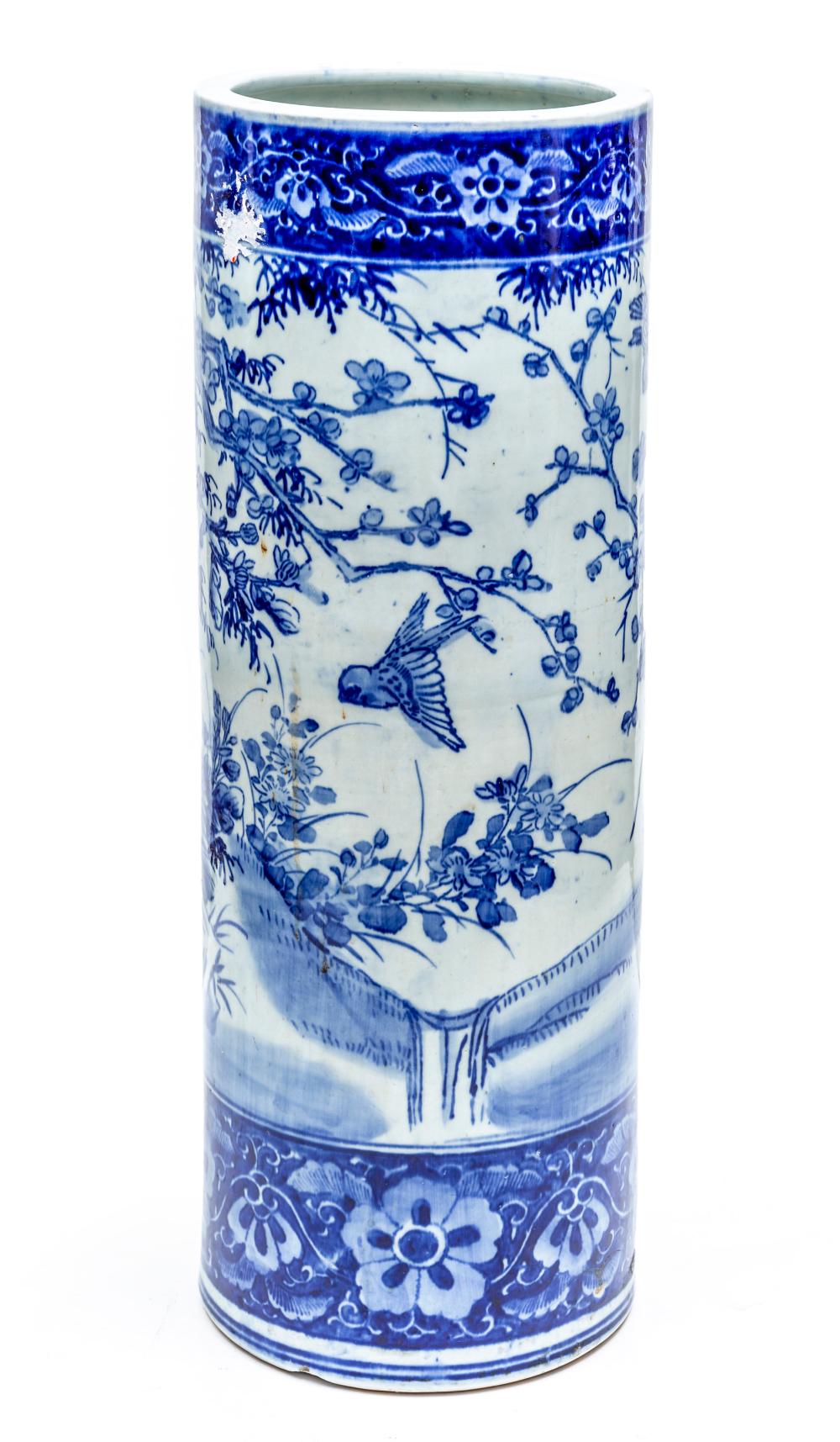 A blue and white porcelain umbrella stand Japanese, 19th Century