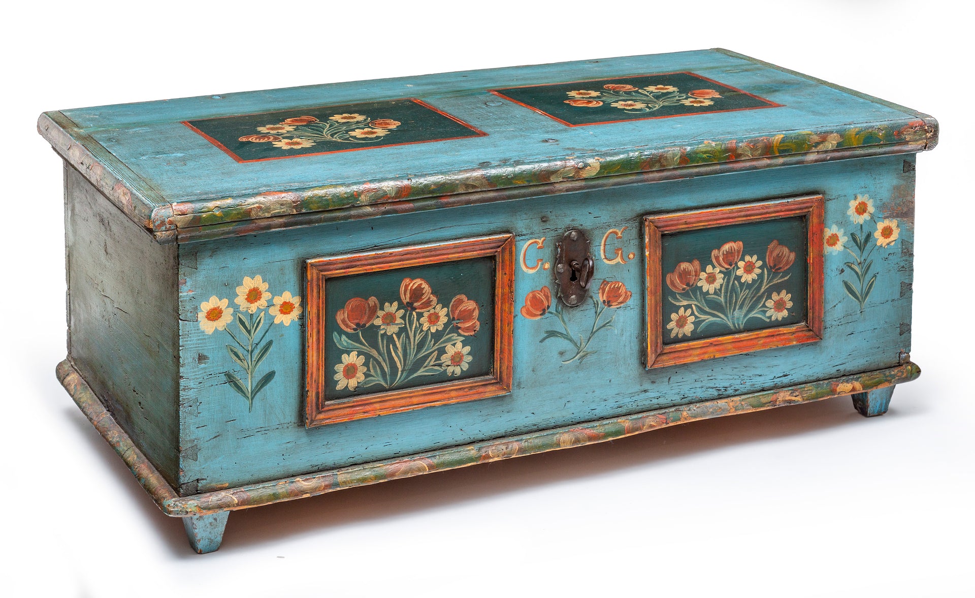 SOLD A beautifully painted timber travelling trunk, Swedish 18th Century