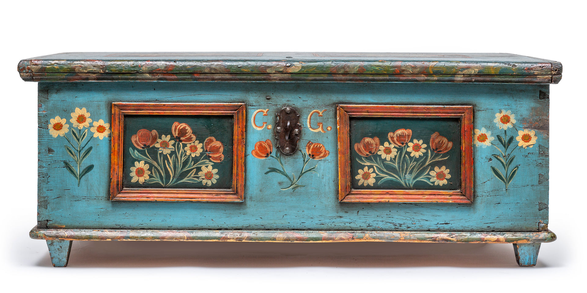 SOLD A beautifully painted timber travelling trunk, Swedish 18th Century