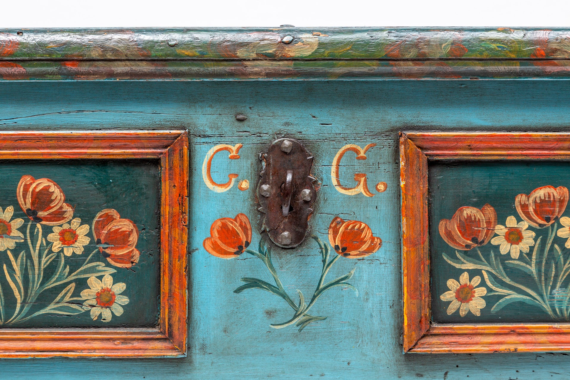 SOLD A beautifully painted timber travelling trunk, Swedish 18th Century