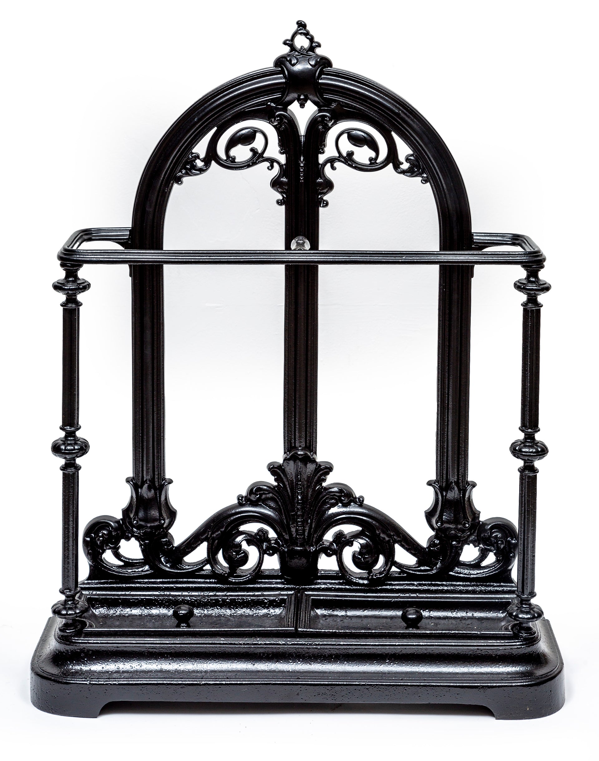 A grand matt black painted cast iron umbrella stand, French 19th Century