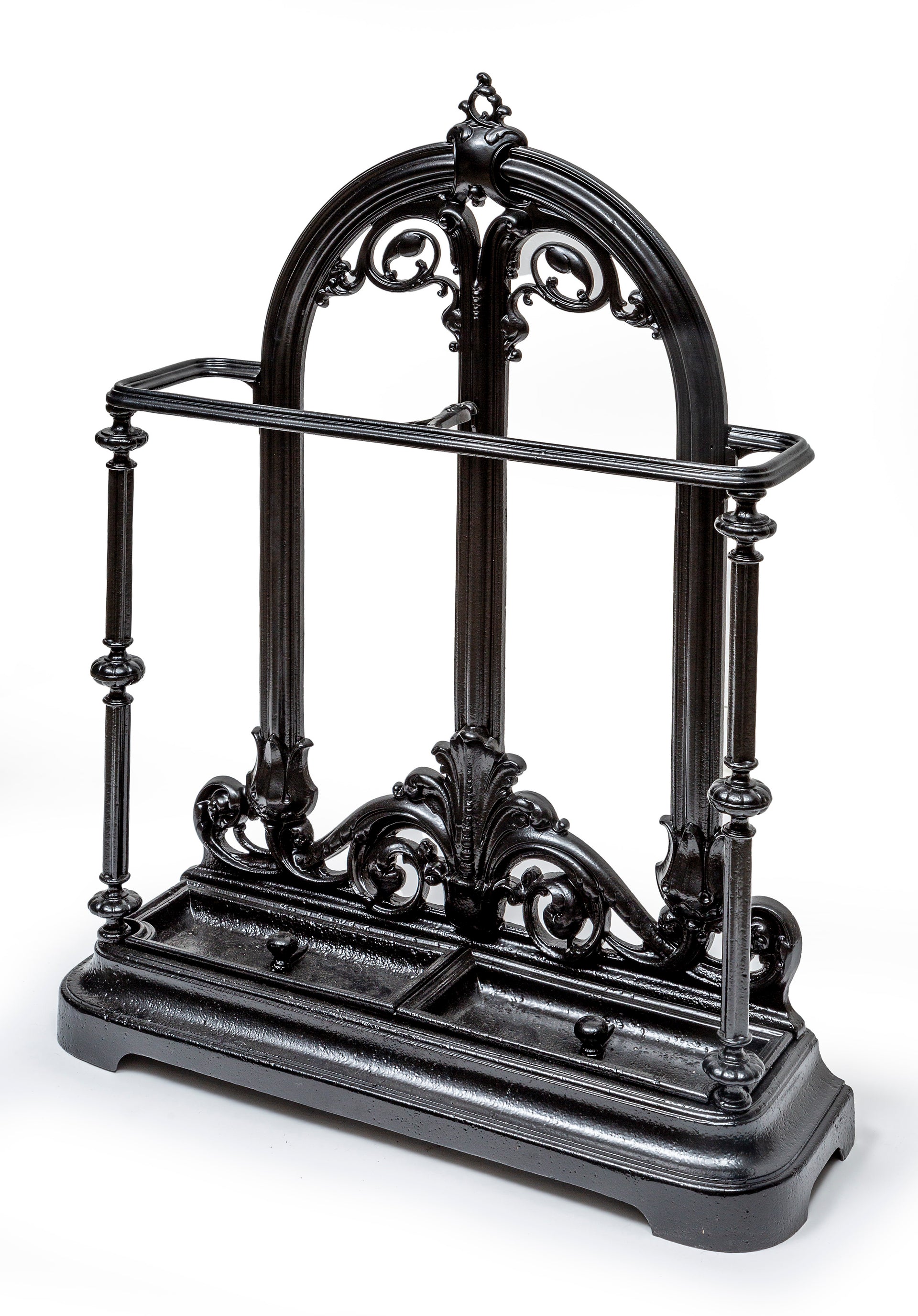 A grand matt black painted cast iron umbrella stand, French 19th Century