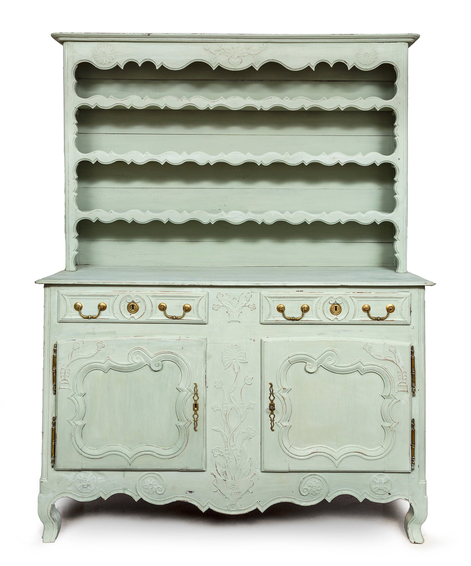 A decorative sage green painted oak Provincial kitchen dresser, French 18th Century