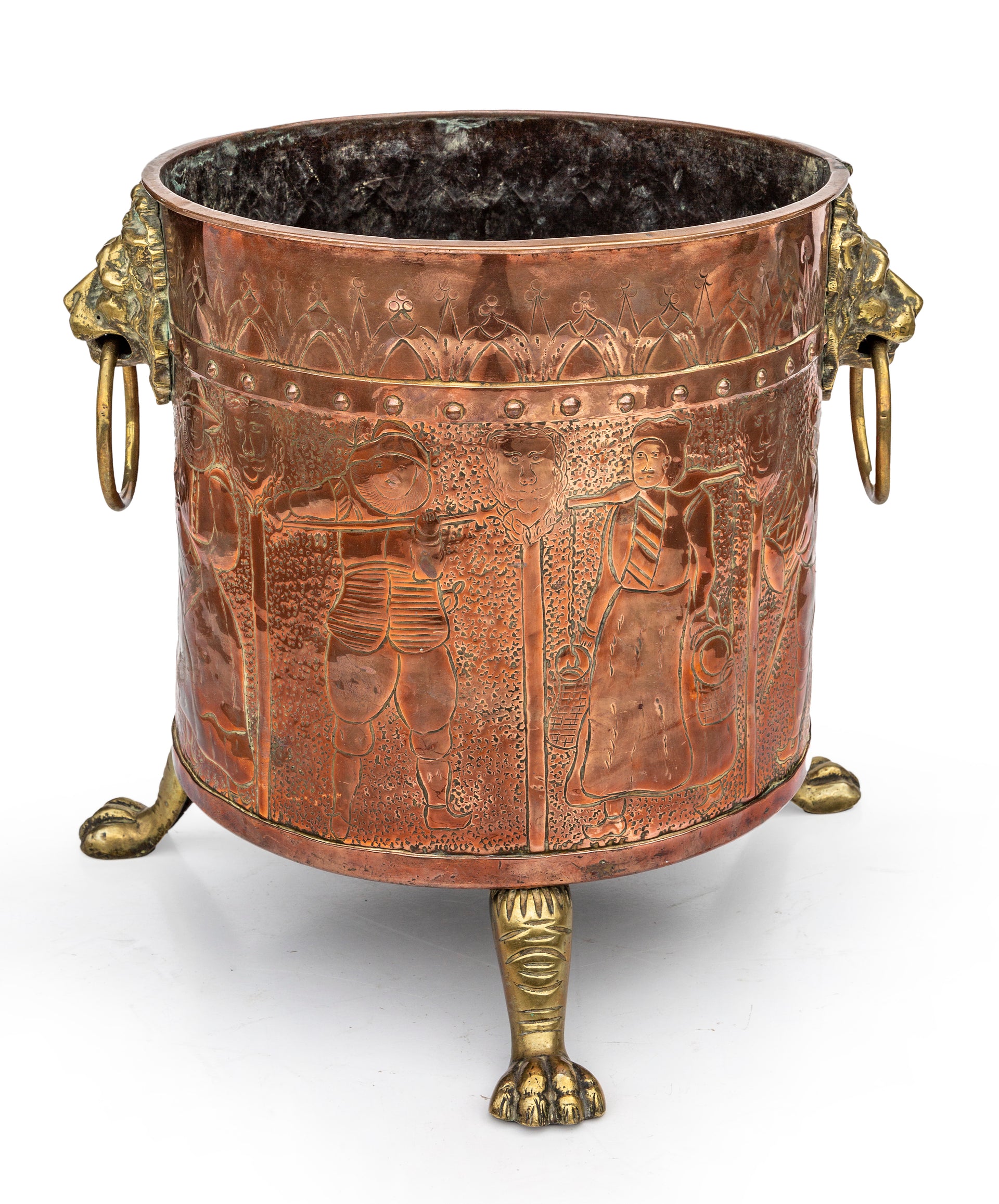 A beautiful copper and brass embossed Jardiniere, French 19th Century