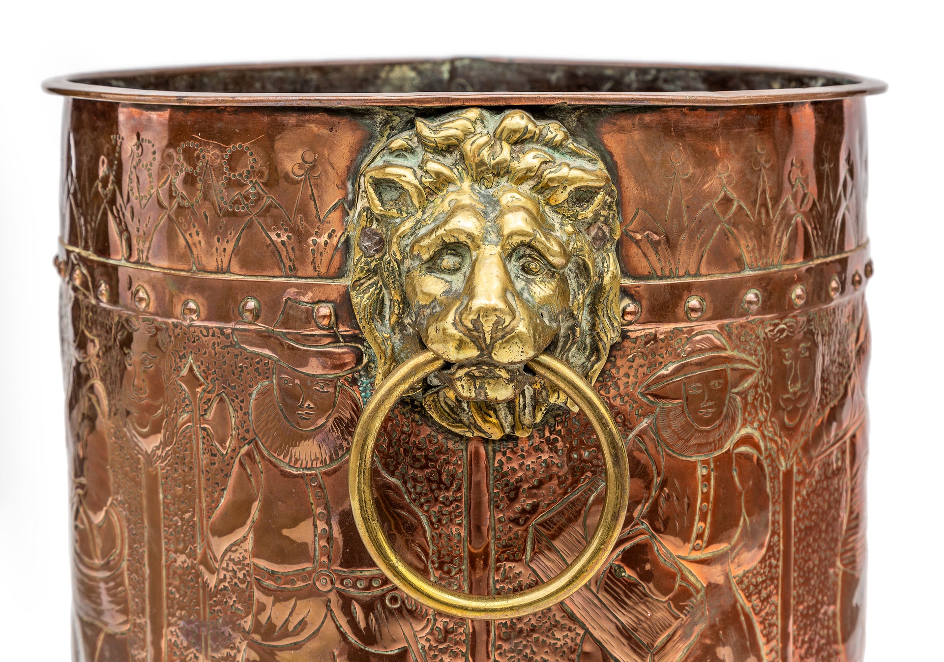 A beautiful copper and brass embossed Jardiniere, French 19th Century