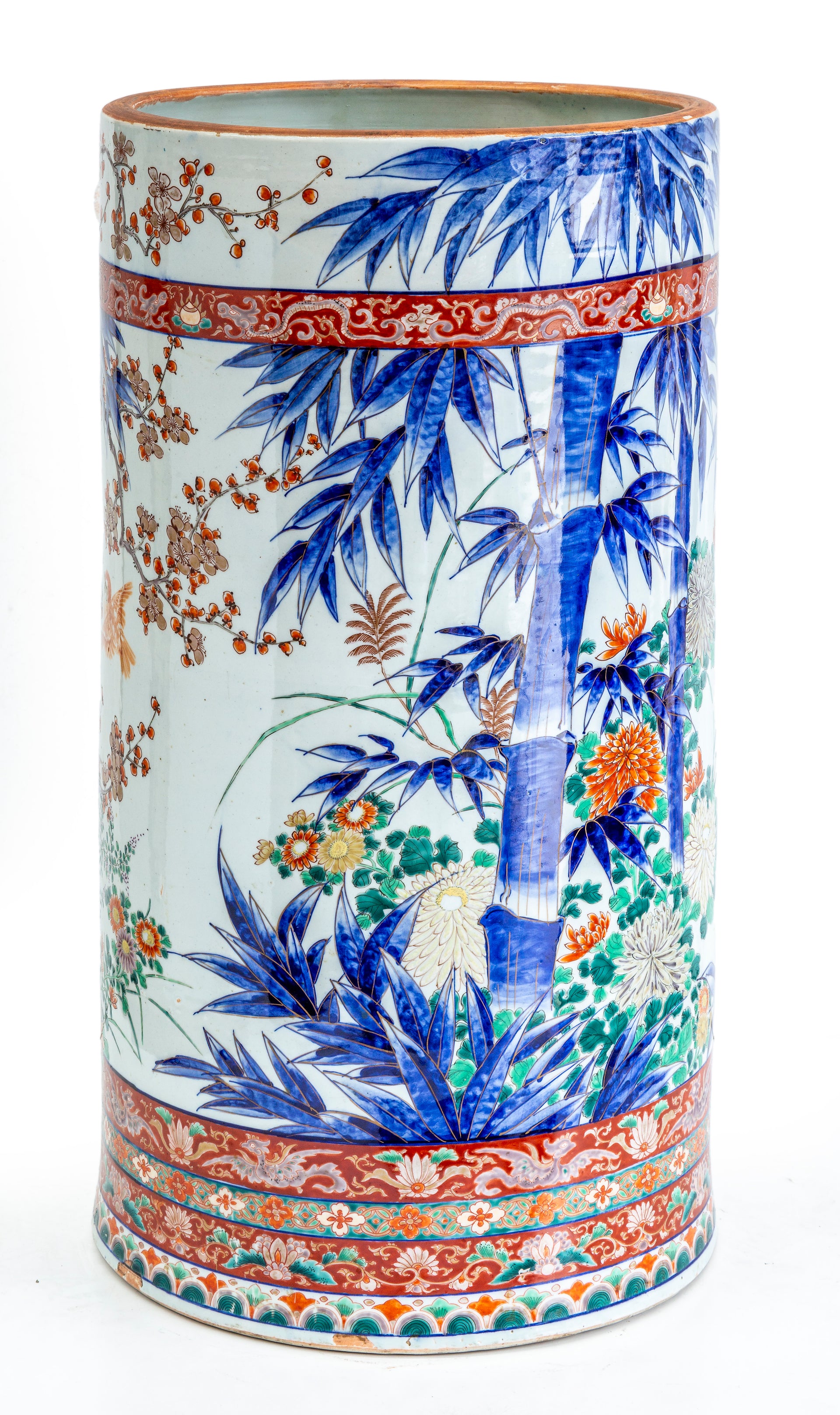 A large and fine quality Imari porcelain cylindrical umbrella stand, Japanese Circa 1900