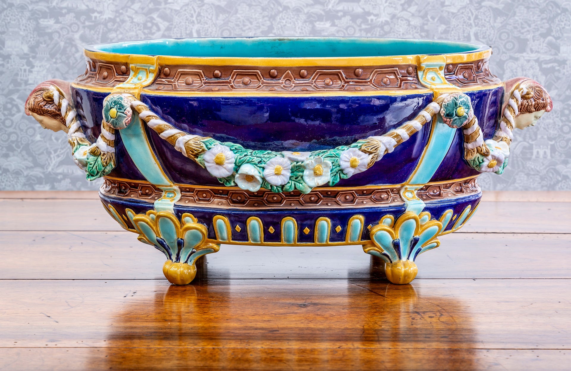 SOLD An ornate Majolica jardiniere by J. Holdsworth, English 19th Century