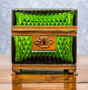 An exquisite Palais Royale faceted green glass and gilt metal casket, French Circa 1900