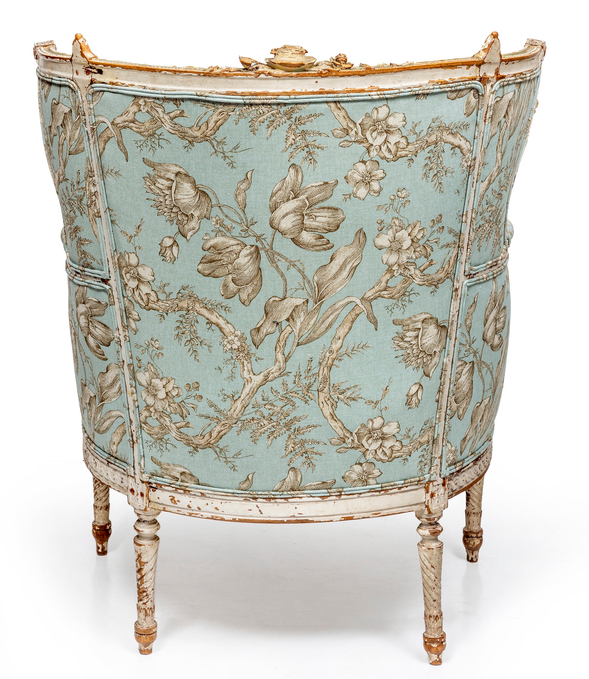 A finely carved and rare painted fauteuil, French 18th Century