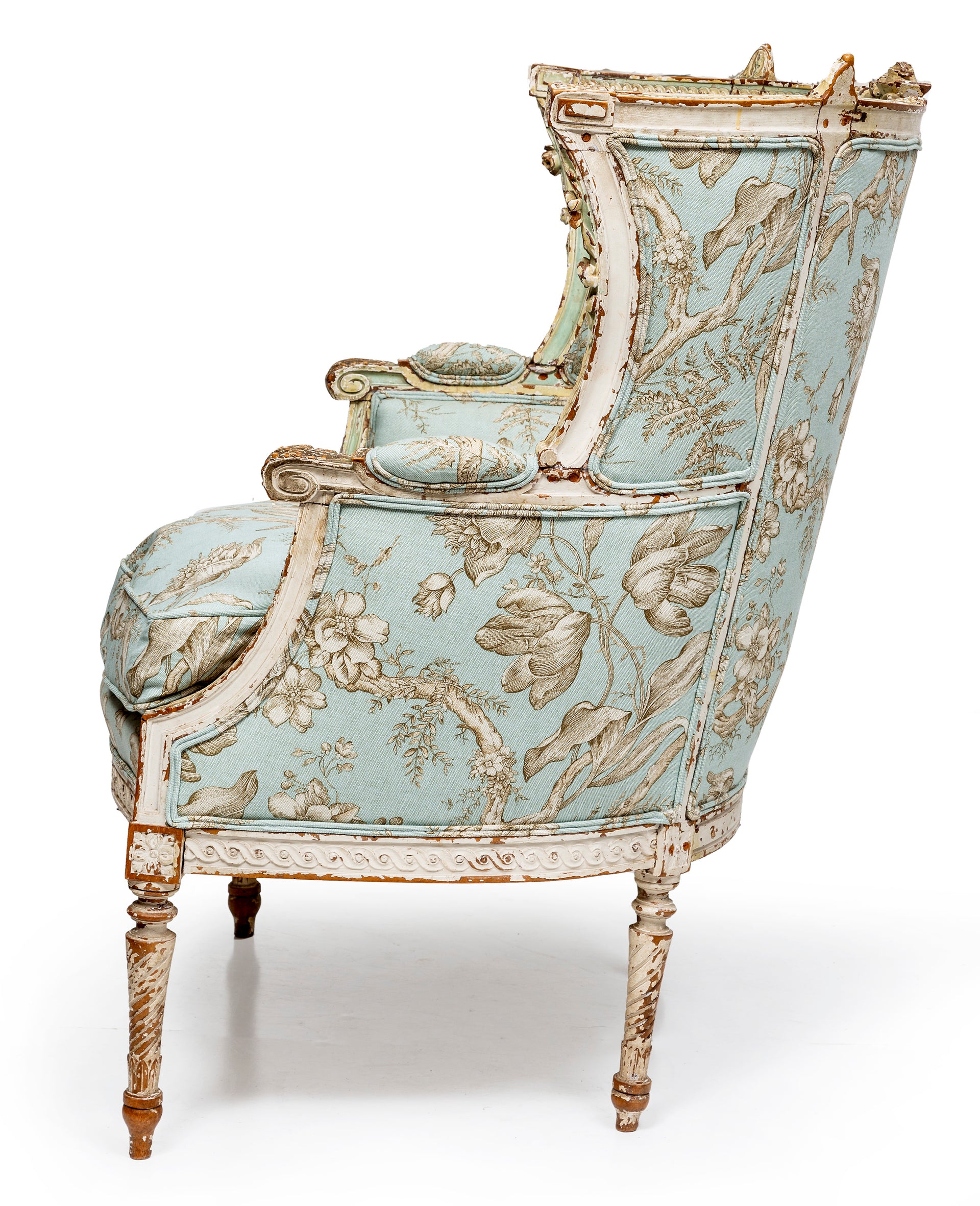 A finely carved and rare painted fauteuil, French 18th Century