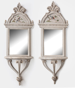 A beautiful pair of pale grey painted mirrored wall consoles, Italian Circa 1900