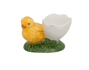 A charming set of two eathernware chick egg cups by Bordallo Pinheiro, Portugal