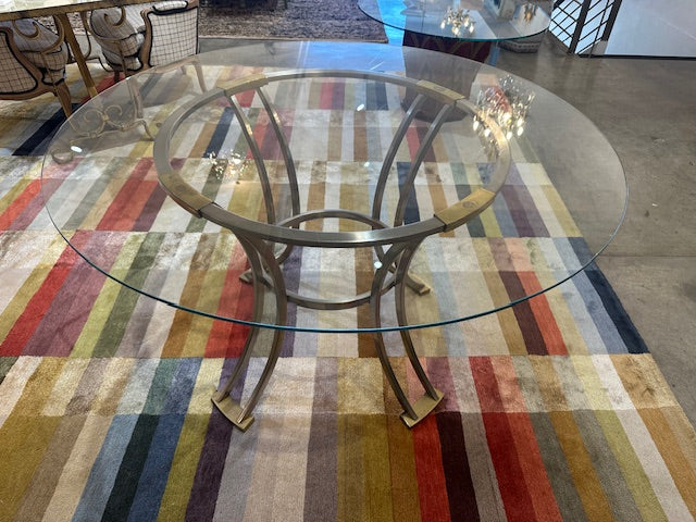 SOLD A fine quality brass and chrome glass top circular table, French circa 1970