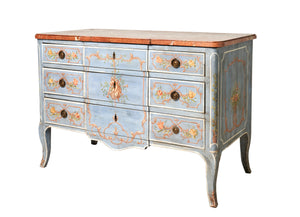 A beautifully painted rouge marble topped break-front commode, Italian 19th century