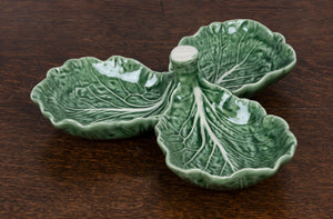 A three cabbage leaf nut/ olive / condiment dish by Bordallo Pinheiro, Portugal