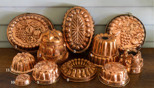 SOLD A collection of  copper jelly, gateau and terrine moulds, French 19th Century