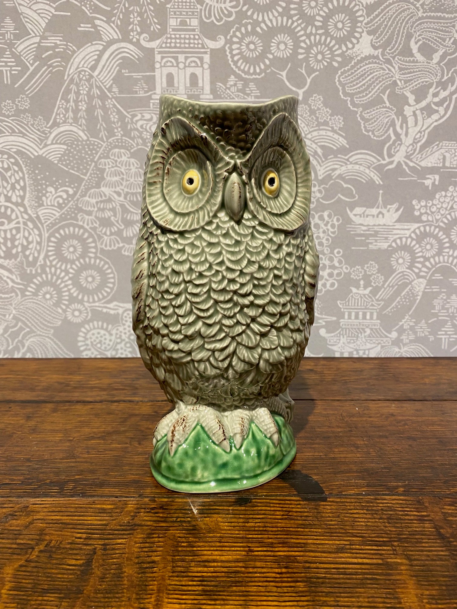 An earthenware pitcher in the form of an owl by Bordallo Pinheiro, Portugal