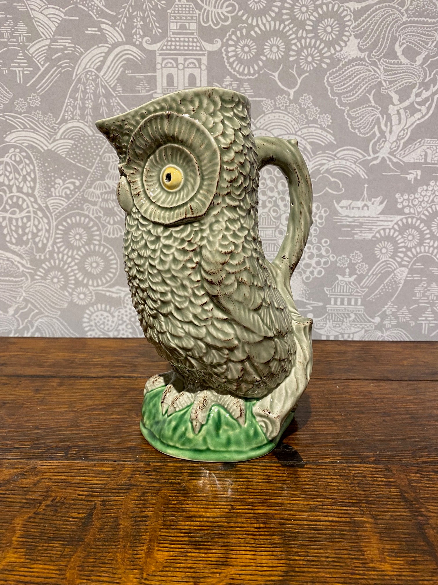 An earthenware pitcher in the form of an owl by Bordallo Pinheiro, Portugal