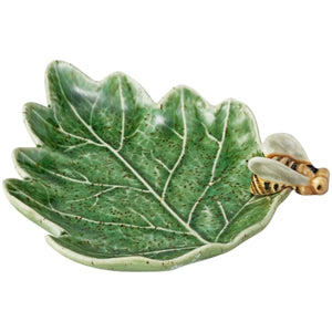 A small oak leaf and bee earthenware dish by Bordallo Pinheiro, Portugal